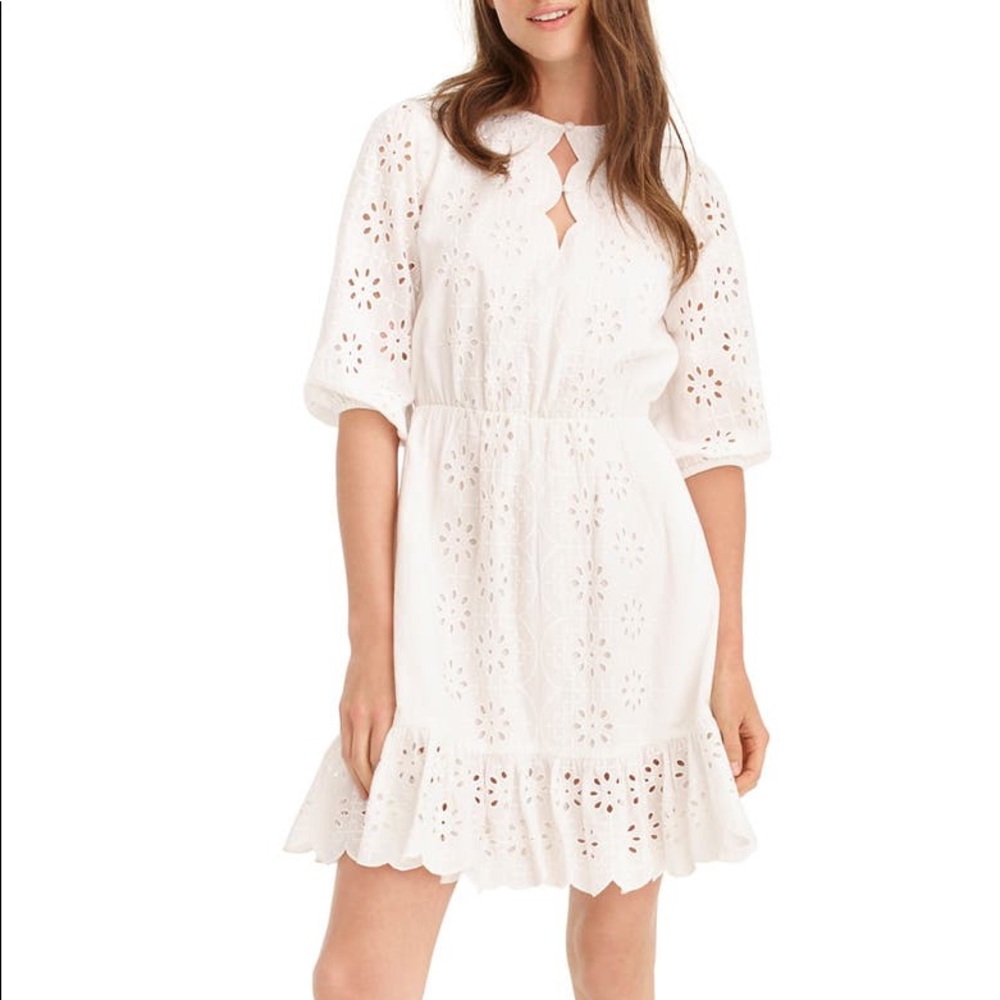J. Crew Scalloped Trim Tie Waist Eyelet Dress